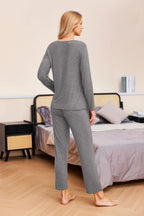 Ekouaer Womens 2 Pack Pajama Set Long Sleeve Pajamas Top and Pants V Neck Pjs Set Soft Sleepwear Loungewear