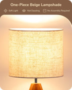 EDISHINE Tripod Table Lamp, Small Cute Bedside Lamp with Linen Beige Lampshade, Nightstand Lamp for Nursery, Bedroom, Kid Room, Living Room, Light Brown Wooden Base, E26 Socket, 14.2 Inch