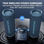 Monster S620 Bluetooth Speaker, Wireless Portable Outdoor Bluetooth Speakers, 60W True Wireless Stereo IPX8 Waterproof, Dual PairingBluetooth 5.4 Built-in Mic, Perfect for Home, Blue