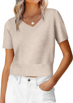 ANRABESS Womens Short Sleeve Sweaters Cropped V Neck Business Casual Lightweight Sweater Tops Summer Spring Clothes 2026