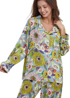 YiNi LuLu Womens Silk Satin Pajamas Set Button Down 2 Piece Pjs Long Sleeve Oversized Sleepwear with Pockets