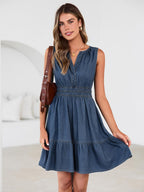 BerryGo Womens Denim Dress Sleeveless Summer Casual Jean Dress Tiered Cowgirl Country Mini Soft Light Chambray with Pockets