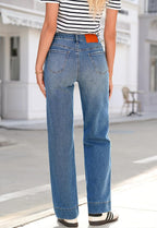 Sidefeel Women's Wide Leg Jeans High Waisted Stretchy Straight Leg Baggy Drawstring Zimbaplatinum Denim Pants