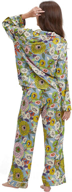 YiNi LuLu Womens Silk Satin Pajamas Set Button Down 2 Piece Pjs Long Sleeve Oversized Sleepwear with Pockets