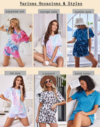 Ekouaer Pajamas Set for Women Short Sleeve Lounge Set 2 Piece Loungewear PJs Soft Cute Lightweight Sleepwear