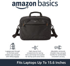 Amazon Basics 15.6 in Laptop Bag with Shoulder Strap and Handle, Large Capacity, Spacious Compartments, Black