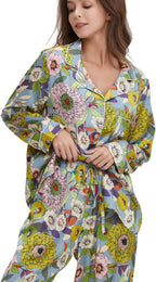 YiNi LuLu Womens Silk Satin Pajamas Set Button Down 2 Piece Pjs Long Sleeve Oversized Sleepwear with Pockets