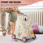 Pithfor Wooden Baby Walker, Baby Push Walker, Push Walker Toys for Babies Learning to Walk & Sit-to-Stand, with Montessori Sensory Toy & Activity Center for Girls Boys