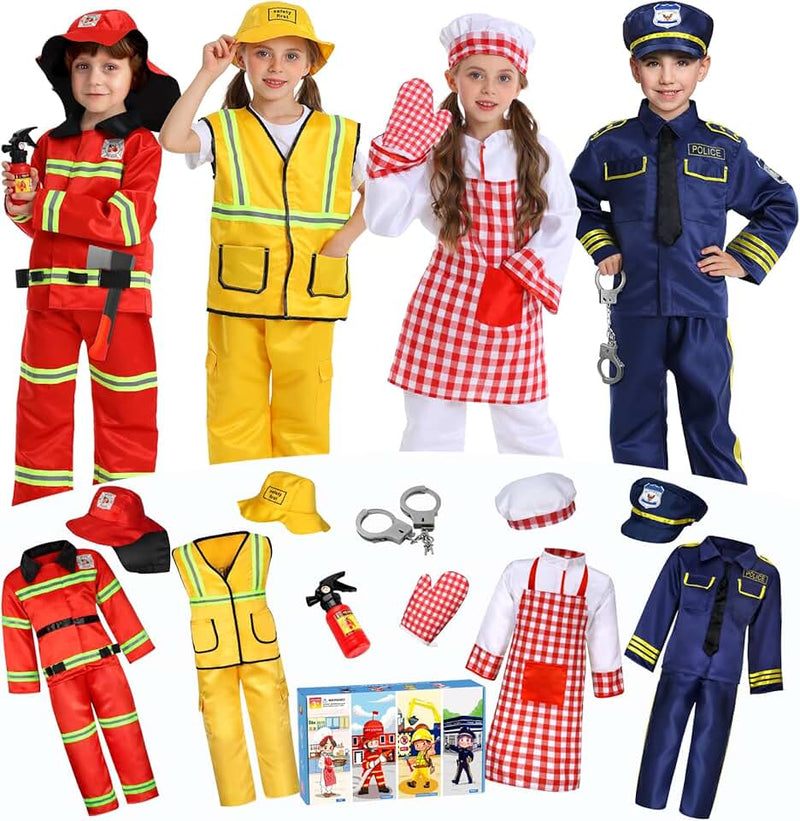 14Pcs Toddler Dress up Clothes,Boys Dress up Costumes for Play,Kids Dress up Set with Firefighter,Construction Worker,Ch