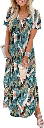 WIHOLL Women's Summer Short Sleeve Dresses Maxi Dress Vacation Beach Sundresses 2026 with Pockets