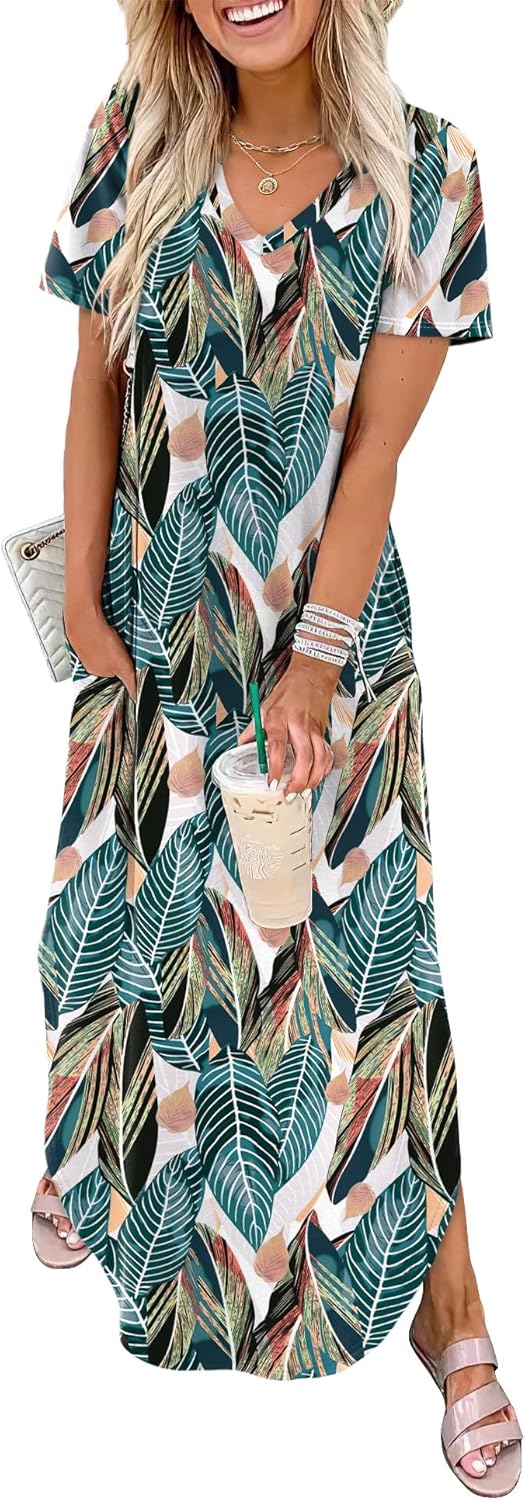 WIHOLL Women's Summer Short Sleeve Dresses Maxi Dress Vacation Beach Sundresses 2026 with Pockets