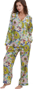 YiNi LuLu Womens Silk Satin Pajamas Set Button Down 2 Piece Pjs Long Sleeve Oversized Sleepwear with Pockets
