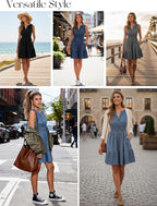 BerryGo Womens Denim Dress Sleeveless Summer Casual Jean Dress Tiered Cowgirl Country Mini Soft Light Chambray with Pockets