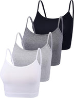 Boao 4 Pack Women's Cropped Tank Tops, Cotton Spaghetti Strap Crop Top Basic Sports Crop Cami Half Camisoles for Teen Girls