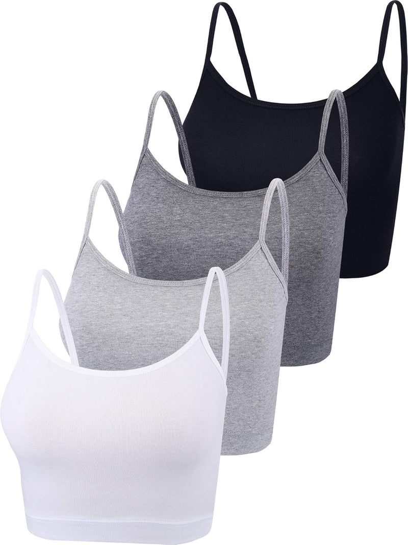 Boao 4 Pack Women's Cropped Tank Tops, Cotton Spaghetti Strap Crop Top Basic Sports Crop Cami Half Camisoles for Teen Girls