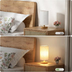 Fenmzee Small Table Lamp for Bedroom - Inline Control, Bedside Lamp with 3000K A15 LED Blub, Easy Assembly (Cream Shade - Wood Base, 9" Inline Control)