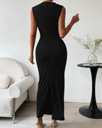 BTFBM Women Ruched Bodycon Maxi Dresses Summer Casual Sleeveless Lightweight Slit Elegant Cocktail Wedding Guest Dress