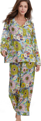 YiNi LuLu Womens Silk Satin Pajamas Set Button Down 2 Piece Pjs Long Sleeve Oversized Sleepwear with Pockets