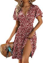 Zeagoo Womens Summer Dresses Wrap V Neck Dress Floral A-Line Ruffle Sleeve Casual Sundress with Pockets 2026