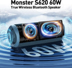 Monster S620 Bluetooth Speaker, Wireless Portable Outdoor Bluetooth Speakers, 60W True Wireless Stereo IPX8 Waterproof, Dual PairingBluetooth 5.4 Built-in Mic, Perfect for Home, Blue