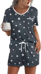 Ekouaer Pajama Set for Women 2 Piece Lounge Set Short Sleeve Tops and Shorts Soft Sleepwear, Chest Pocket