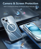 FNTCASE for iPhone 15 Case Clear: iPhone 14/13 Case Magnetic Phone Cases with Screen Protector Compatible with Magsafe Slim Anti Yellowing Rugged Protective Transparent Cell Cover (A-Clear)