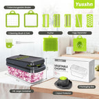 Yusshn Vegetable Chopper,12-in-1 Multifunctional Food Chopper,Professional Onion Chopper with 7 Blades,Vegetable Cutter with Container for Salad,Potato,Carrot,and Garlic; Essential Kitchen Tool(Grey)