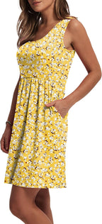 WIHOLL Women's Summer Dress 2026 A-Line Sleeveless Casual Sundress with Pockets Floral/Solid