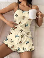 Ekouaer Womens Cami Pajama Sets 2 Piece Cute Print Pjs Soft Tank Top & Elastic Waist Shorts Camisole Lounge Set