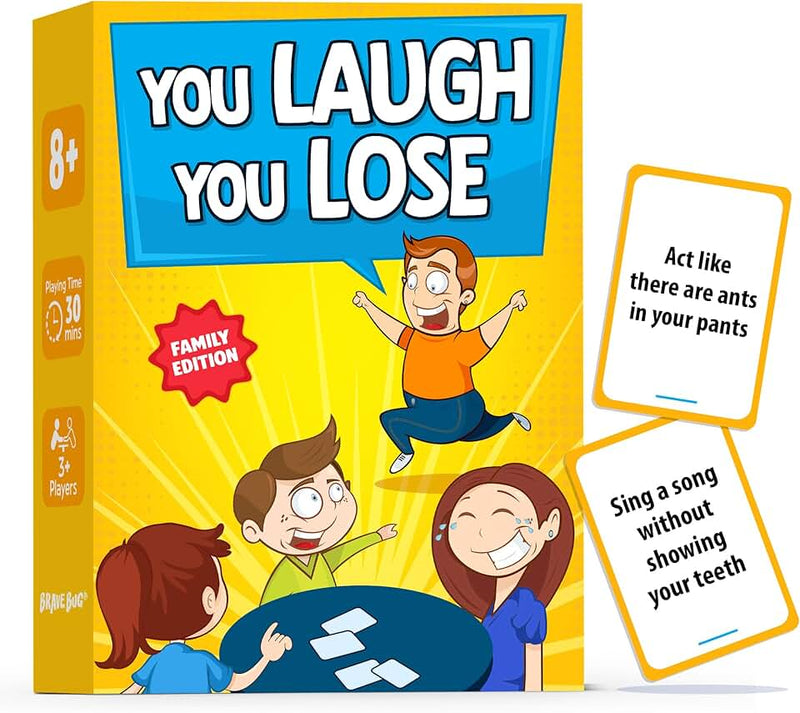 BRAVEBUG You Laugh You Lose Game - Funny Charades Kids Games - Board Games for Kids & Teens - Try Not to Laugh Challenge