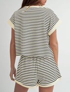 MISSACTIVER 2 Piece Lounge Set Women Stripe Knit Short Sleeve Tee Shirts Shorts Casual Summer Loungewear Shorts Sets
