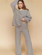 MISSACTIVER Women's 2 Piece Striped Lounge Set Long Sleeve Oversized T-Shirt Wide Leg Pants Matching Pajamas Set