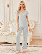 Ekouaer 2 Pack Womens Pajamas Short Sleeve Sleepwear Top with Pants Super-Soft Printed Lounge Sets S-XXL