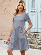 ANRABESS Women Summer Square Neck Puff Short Sleeve Mini Dress 2026 Casual Flowy Sundress Beach Vacation Clothes with Pockets