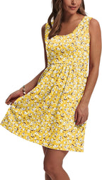 WIHOLL Women's Summer Dress 2026 A-Line Sleeveless Casual Sundress with Pockets Floral/Solid
