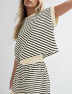MISSACTIVER 2 Piece Lounge Set Women Stripe Knit Short Sleeve Tee Shirts Shorts Casual Summer Loungewear Shorts Sets