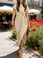 ANRABESS Womens Summer Maxi Dress Casual Crew Neck Tie Waist Split Wrinkle-Free Fit Long Fashion Vacation Dresses 2026 Spring