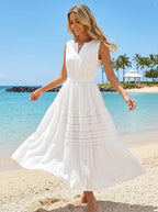 MEROKEETY Summer Spring Midi Maxi Dress for Women 2026 Casual Beach Vacation Sleeveless Boho V Neck Cotton Long Dresses