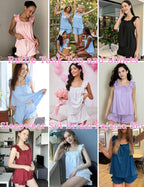 Ekouaer Pajama for Women Set 2 Piece Ruffle Pjs Soft Tank Top and Shorts Sleepwear Set Bridal Pajama Set for Women