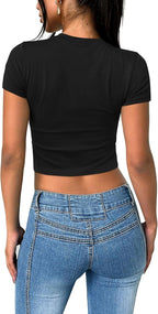 SAMPEEL Crop Tops for Women Summer Trendy Tight Tshirts 2024 Slim Fit