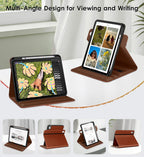 DTTO for iPad A16 Case, iPad 11th / 10th Generation Case (2025/2022), 360 Degree Rotating Premium Leather Folio Stand Cover with Pencil Holder, Brown