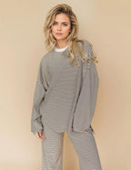 MISSACTIVER Women's 2 Piece Striped Lounge Set Long Sleeve Oversized T-Shirt Wide Leg Pants Matching Pajamas Set