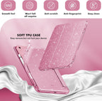 INFILAND Compatible with iPad A16 11th Generation 11 Inch 2025 Case, iPad Case 10th Generation 10.9 Inch, Glitter Cute Cover with Clear Sparkly Back, Pencil Holder, for Kids Girls Woman (Rose Pink)