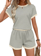 WIHOLL Two Piece Sets for Women Summer Lounge Short Sets Cap Sleeve Crew Neck Sweatsuit with Pocket XS-2XL