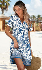 WIHOLL Summer Dresses for Women Casual V Neck Wedding Guest Dress Hawaiian Midi Dress Fashion Beach Vacation Clothes