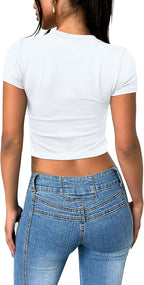 SAMPEEL Crop Tops for Women Summer Trendy Tight Tshirts 2024 Slim Fit