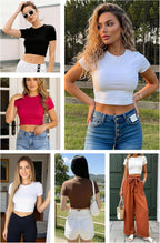 Women's Multi-Pack Short Sleeve Round Neck T-Shirt - Basic Slim Fit Knit Crop Tops