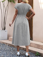 ANRABESS Womens Summer Midi Dress Striped Casual Short Sleeve Crewneck Empire Waist 2026 Flowy Long Beach Dress with Pockets