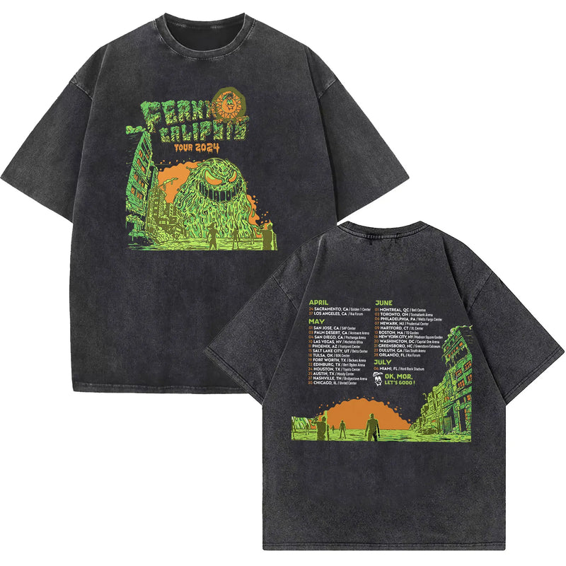 Ferxxocalipsis Tour 2024 Feid Ferxxo Vintage Washed T Shirts Men's Hip Hop Fashion Oversized T-shirt Punk Gothic Clothing Tshirt
