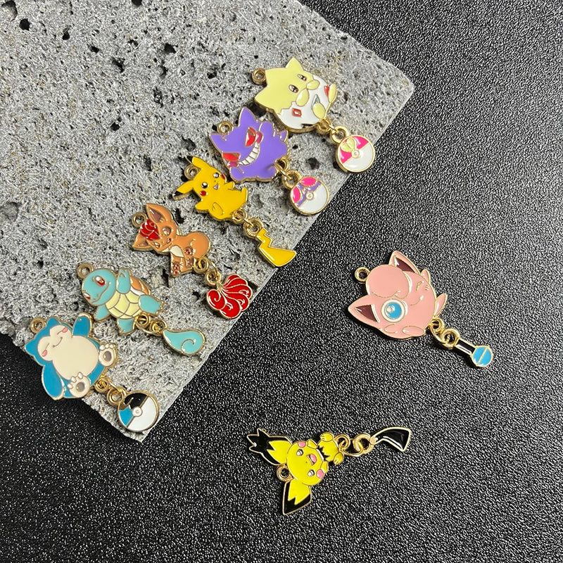8pcs Pokemon Pikachu Gengar Cartoon Charms Enamel Alloy Metal Jewelry Accessories Kit for Necklace Earrings Keychains DI